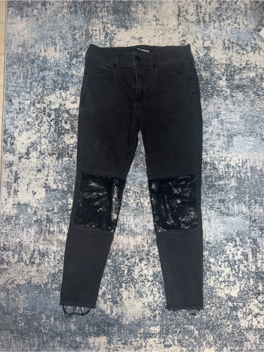 Express Black Skinny Jeans with Sequin Knee Panels - Women's